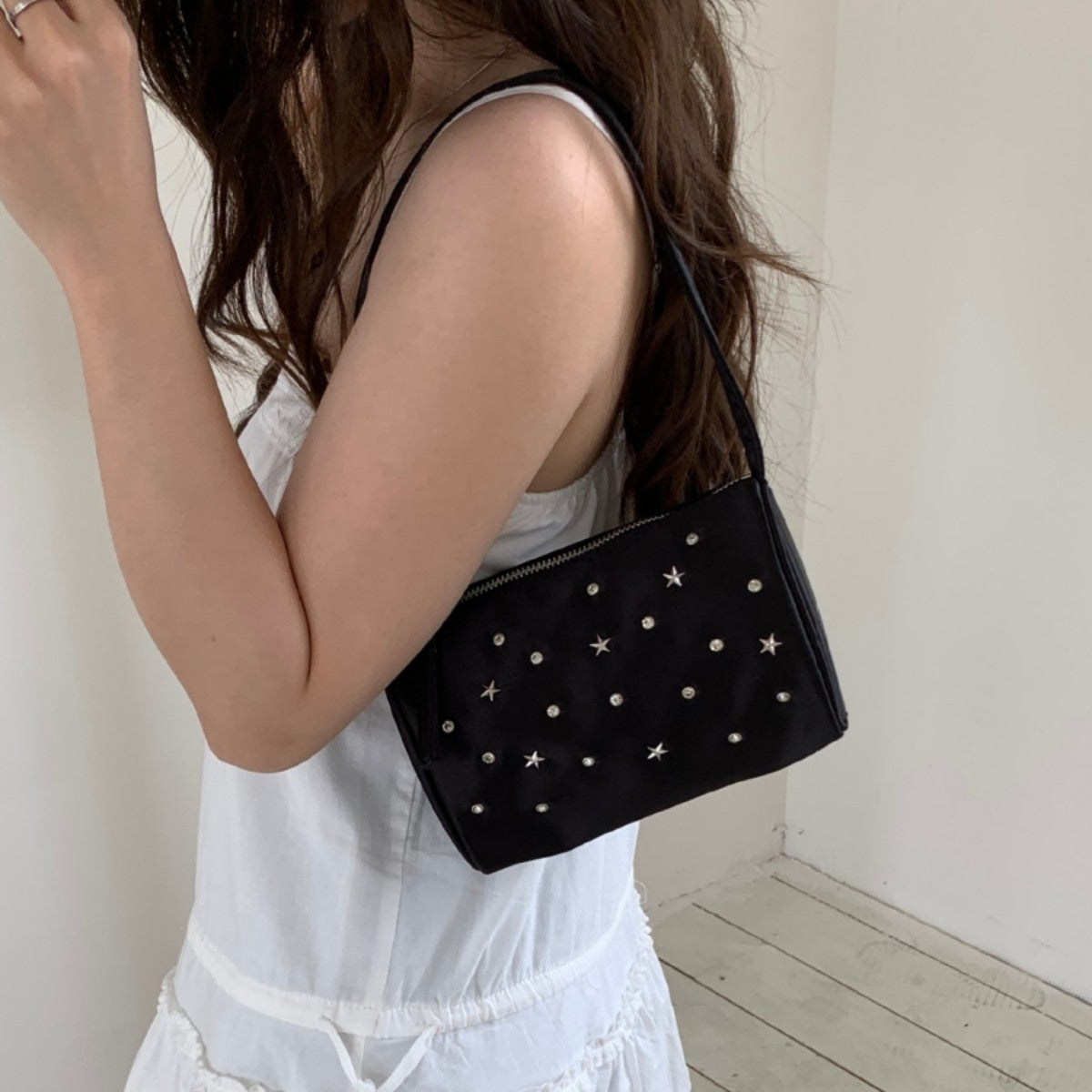 Elegant Satin Crossbody Bag with Star Rhinestone Details for Daily Stylish Look