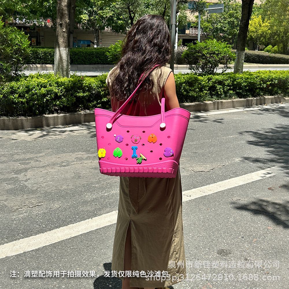 Stylish EVA Beach Tote Bag with Hollow Design, Lightweight and Spacious for Daily Use