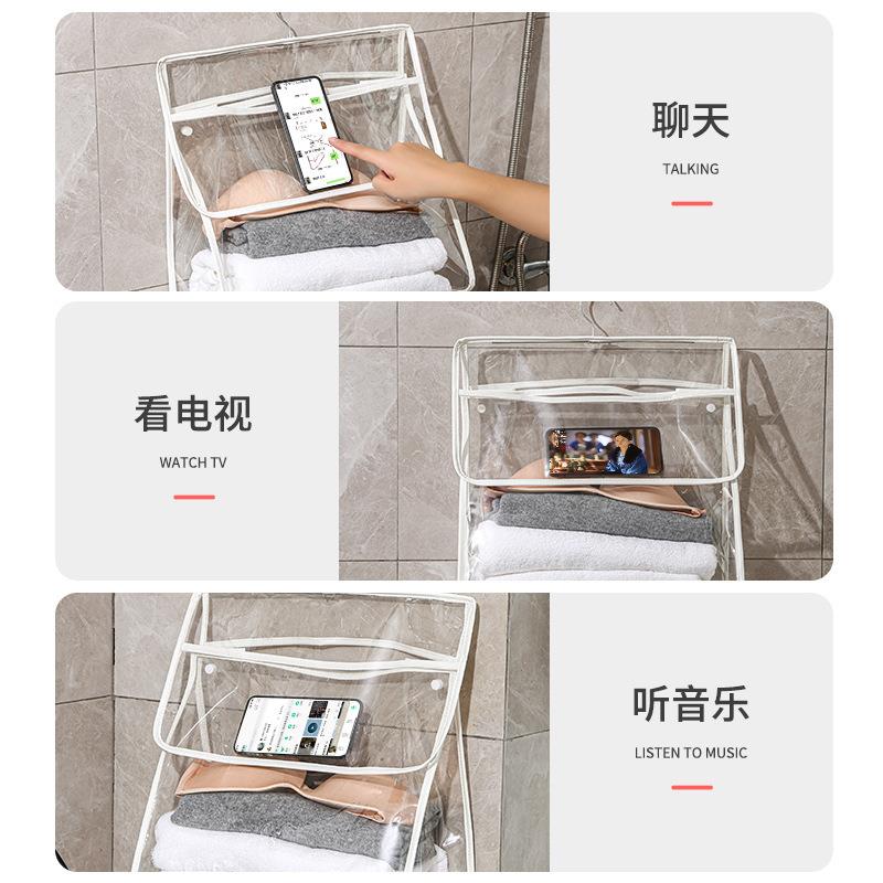 Waterproof Transparent Shower Hanging Bag with Touchscreen Phone Pocket for Bathroom Storage