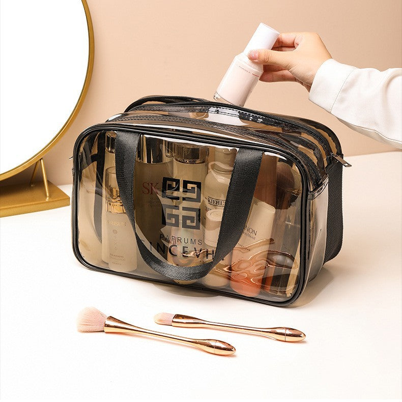 Transparent Waterproof Cosmetic Bag with Double Layer Design for Travel, Makeup and Toiletries Storage