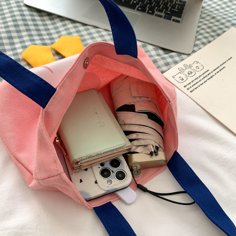 Cute Canvas Tote Bag for Women - Fashionable Small Square Shoulder Bag with Color Block Design and Magnetic Closure