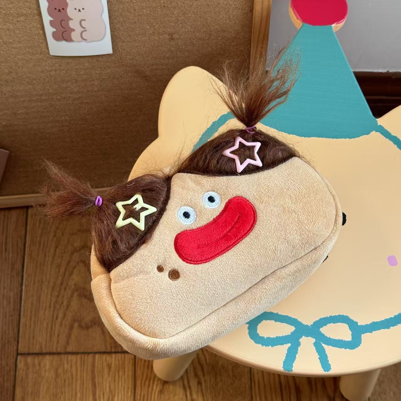 Cute Plush Pencil Case with Funny Design, Large Capacity for Students, Kawaii Style Stationery Bag