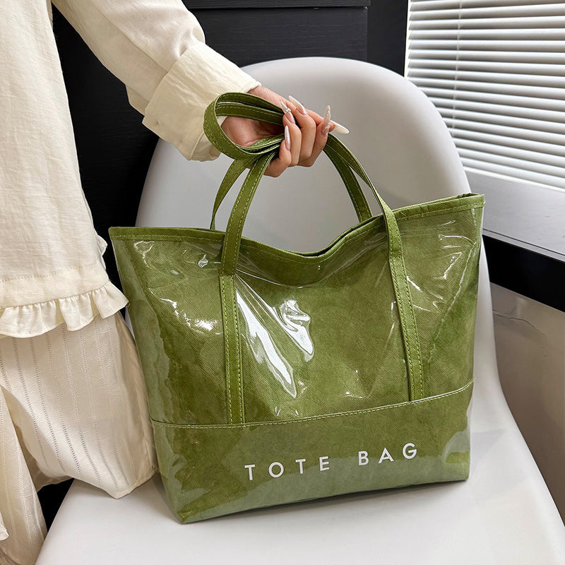 Tote Bag Commuter High-Grade Large Capacity Women's Bag PVC Tyvek All-Match Waterproof Bright Leather Shoulder Bag
