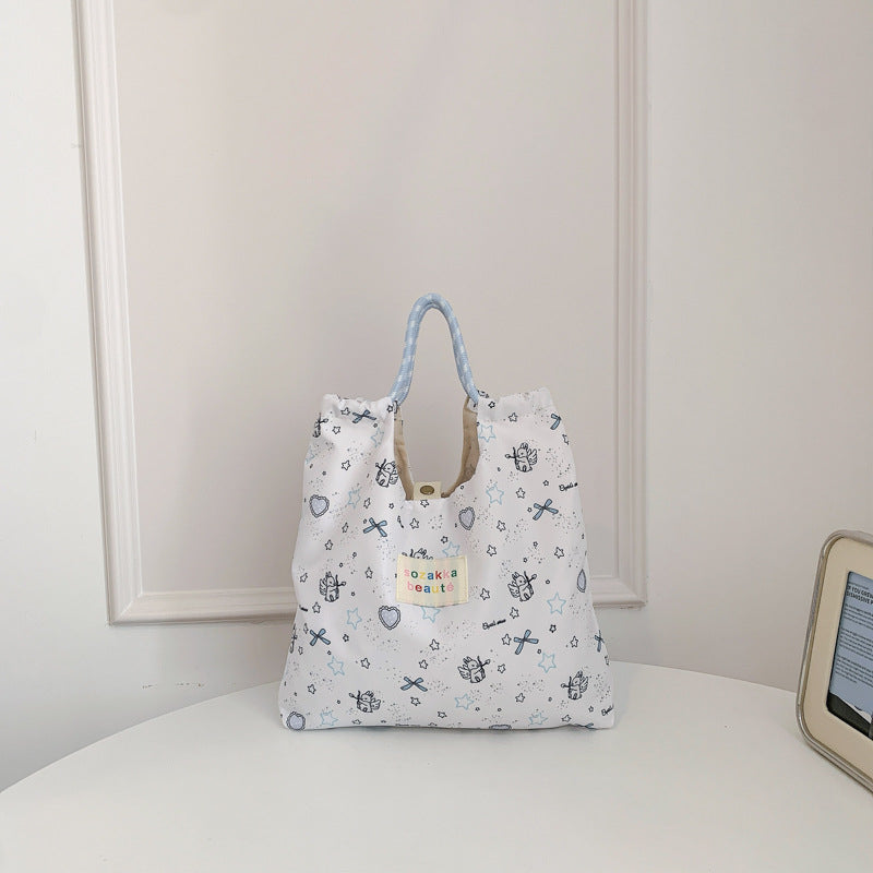 Cute Cartoon Print Tote Bag for Women, Large Capacity Shoulder Bag with Drawstring Design, Perfect for Daily Use and Shopping