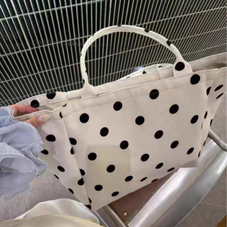 New Korean Style Idle Style Polka Dot Canvas Large Capacity Totes Daily Commuter Travel Storage Essential
