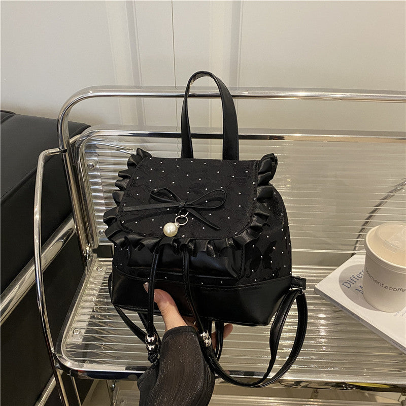 Women's Backpack Ballet Style Cute Small Square Bag Lace Bow Design Fashion New Backpack