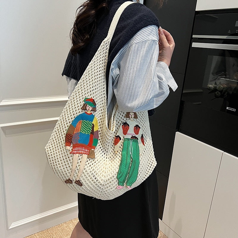 Summer Popular New Straw Portable Woven Bag Net Pocket Western Style Travel on One Shoulder Women's Woven Bag