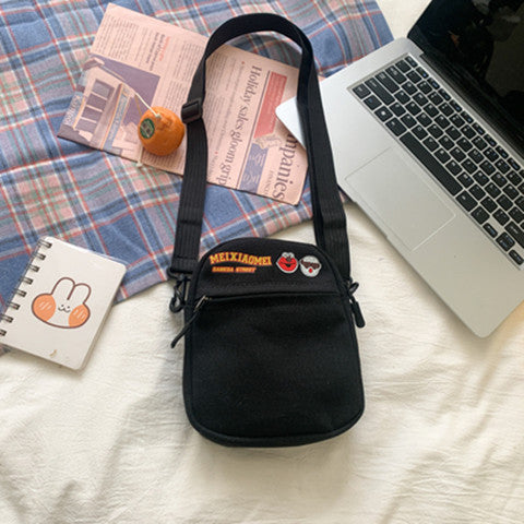 Cute Cartoon Print Canvas Crossbody Bag for Women, Street Style Small Square Bag with Zipper and Phone Pocket