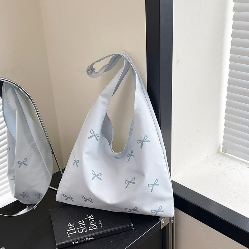 Canvas Bag Women's Super Beautiful Embroidered Bow Fairy Bag Artisitc Large Capacity All-Match Shoulder Bag