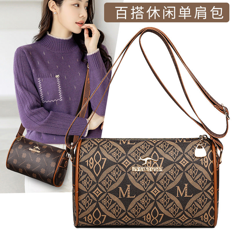 New High-Grade Large Capacity Boston Messenger Bag Women's Soft Leather Retro Shoulder Bag