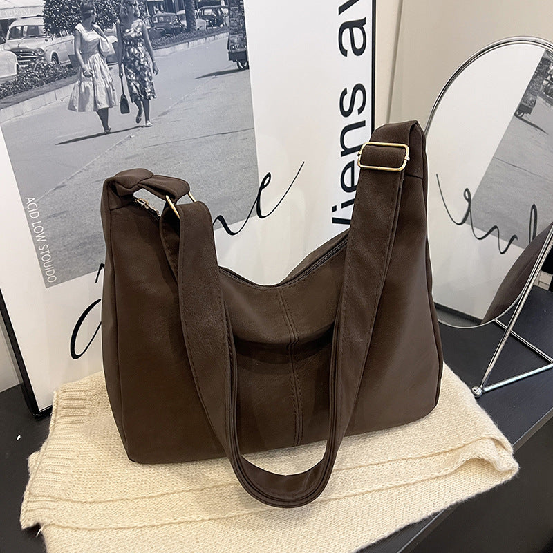 Retro Chic Large Capacity Tote Bag for Women, Casual Urban Style with Zipper Closure and Adjustable Strap