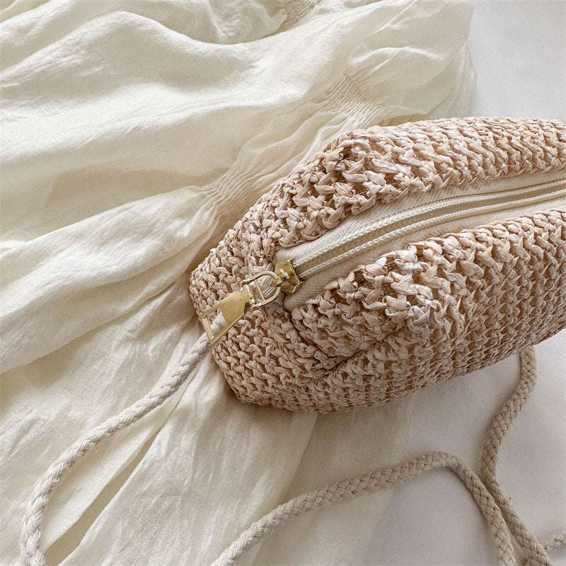 Summer Hand-Woven Bag Women's New Fresh Pastoral Style Crossbody Straw Bag Small Square Bag