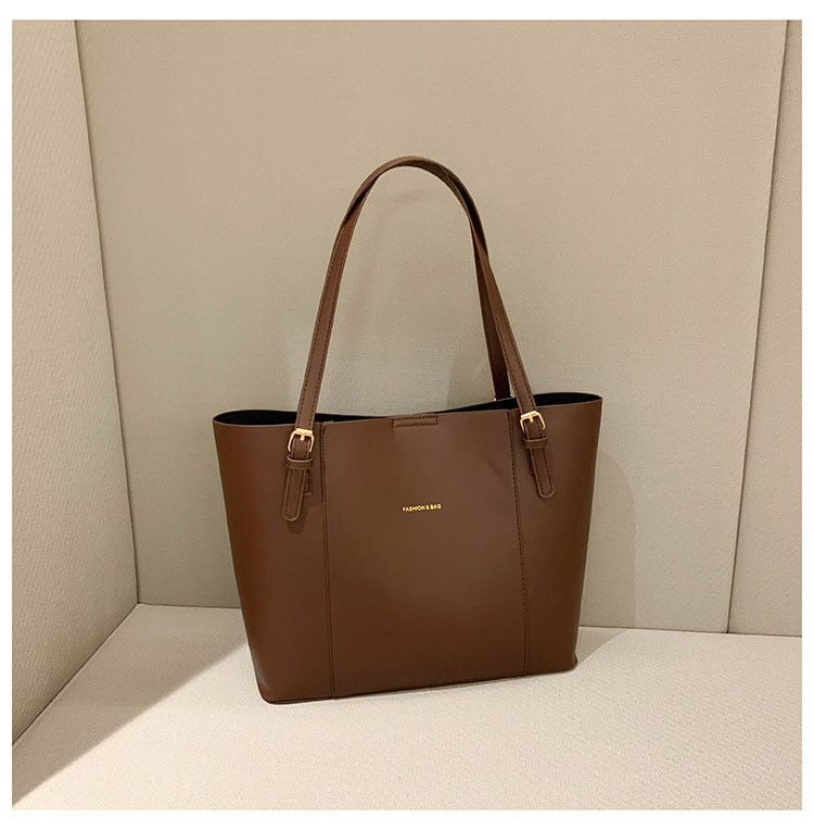 Women's Simple Color Contrast Patchwork Pu Tote Bag Large Capacity Daily Commuter's All-Matching Portable Shoulder Bag