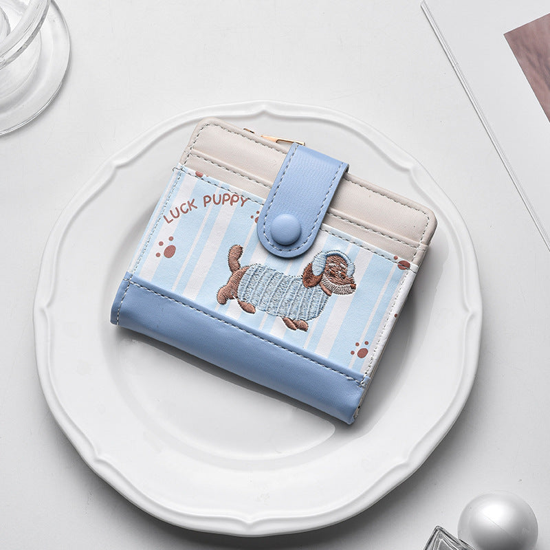 Cute Cartoon Dog Embroidered Card Holder with Multiple Slots, Lightweight and Portable Wallet for Women