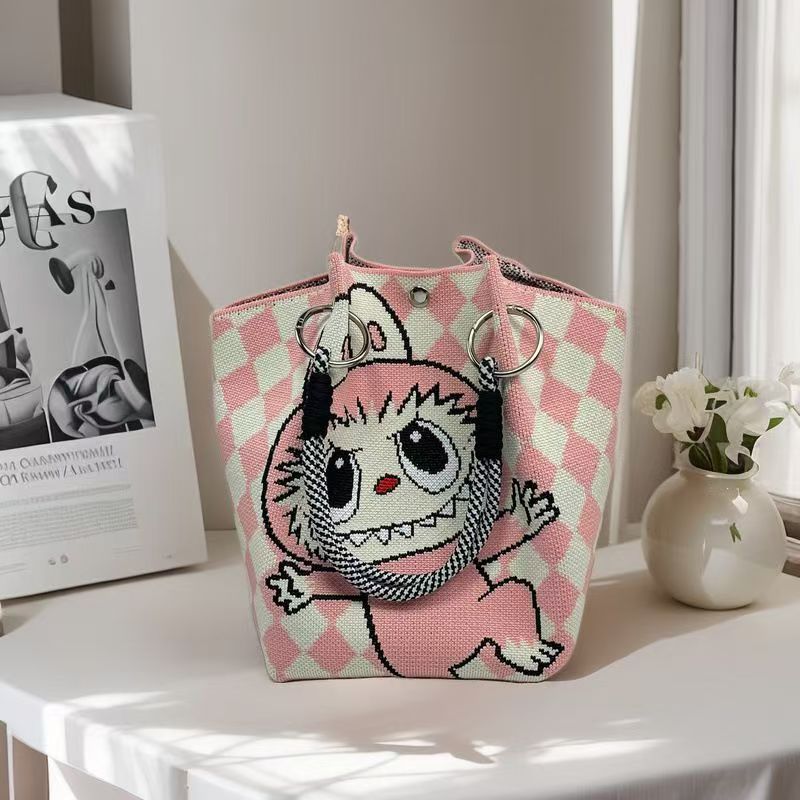 Women's Shoulder Bag New Hollow Canvas Handbag Color Rope Handle Large Capacity Daily Commuter Women's Bag