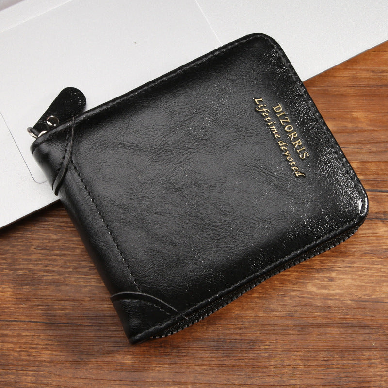 Retro PU Leather Men's Wallet with Zipper and Expandable Design for Daily Use
