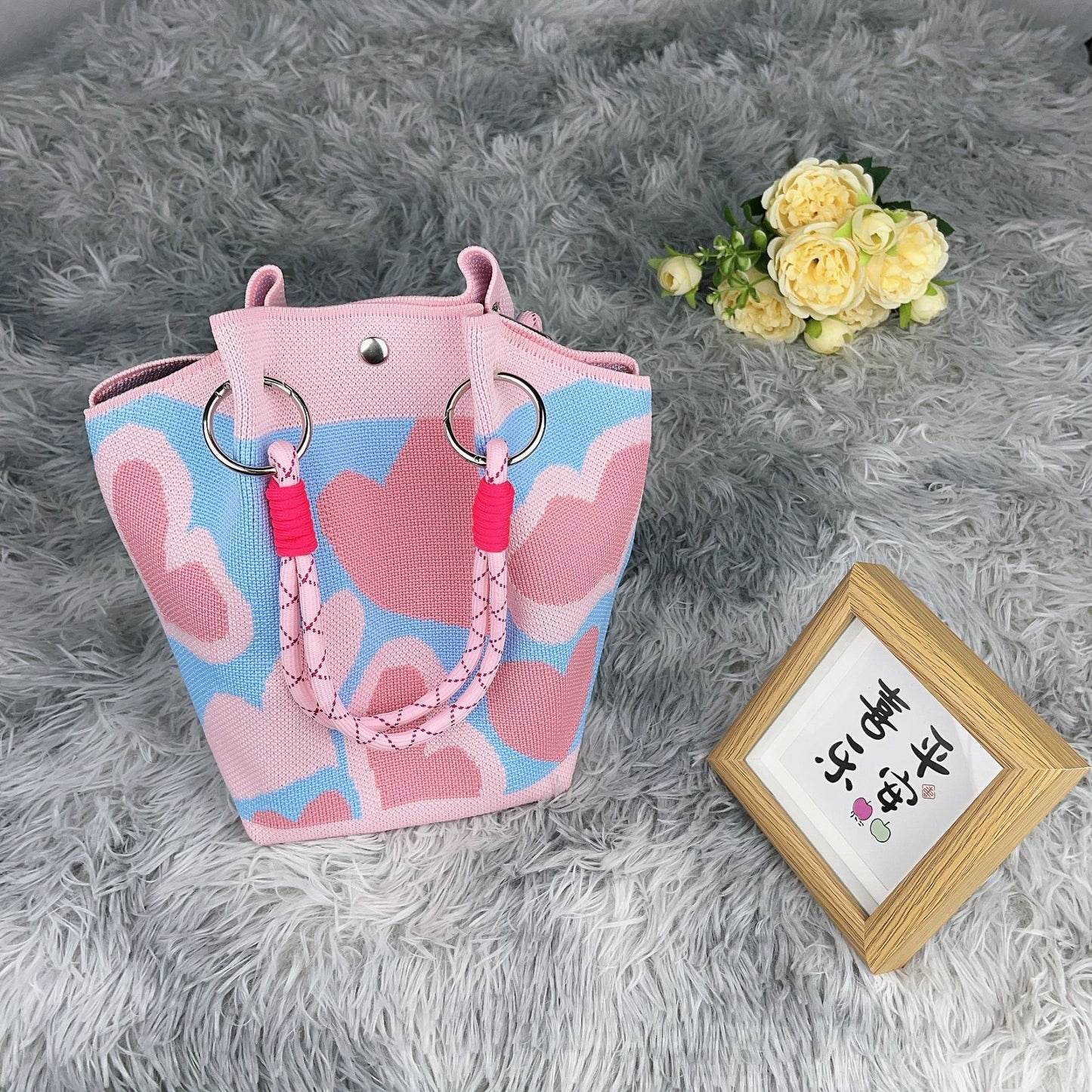 Women's Shoulder Bag New Hollow Canvas Handbag Color Rope Handle Large Capacity Daily Commuter Women's Bag