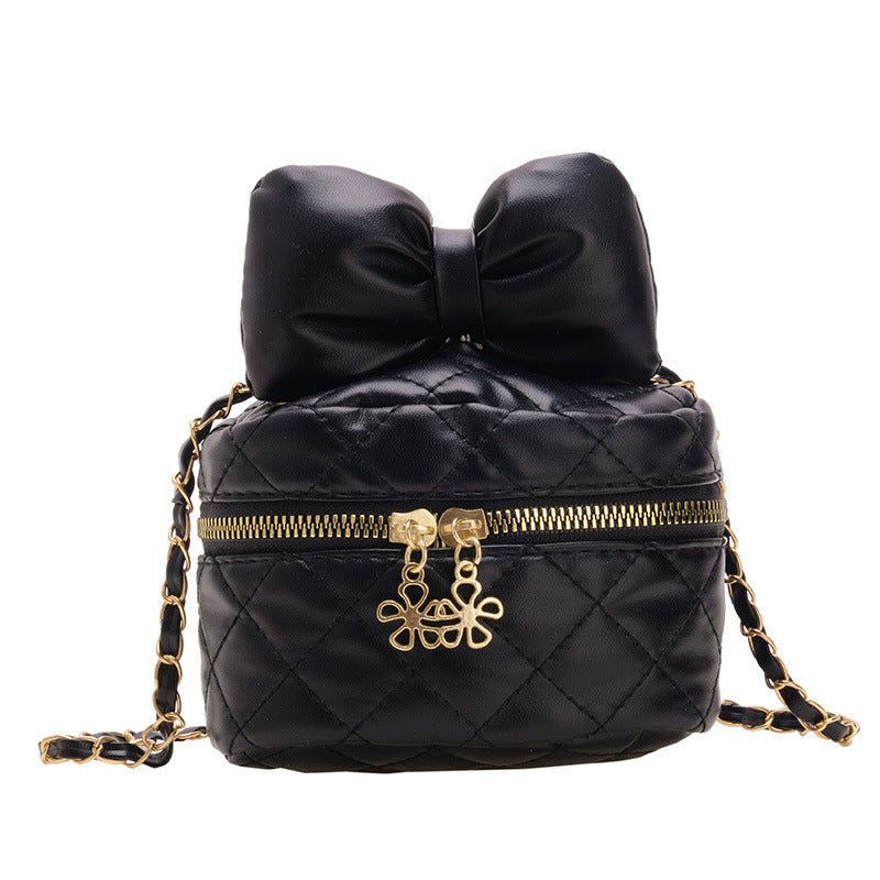 Women's Bag Fashionable Pu Western Style Fashion Sweet Little Princess Diamond Embroidery Thread Bow Chain Candy Color Shoulder Messenger Bag