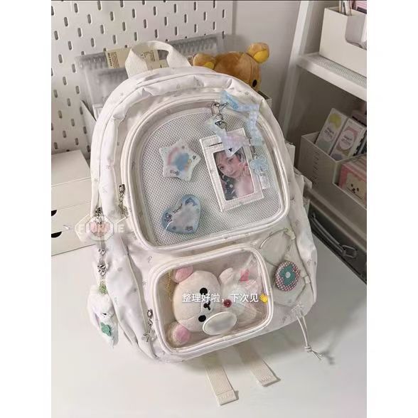 New Backpack Student Lightweight Cute Large Capacity Japanese Schoolbag PVC Pocket Display Design