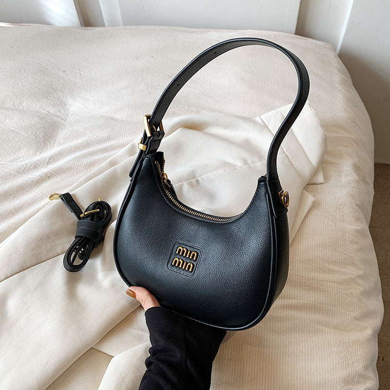 Dumpling Bag Women's New Fashion Commuter Black Crossbody Bag Hand Carrying Underarm Bag