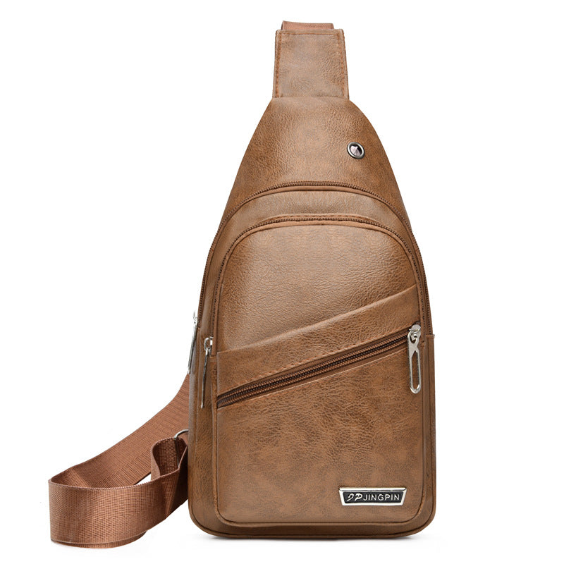 Men's Soft Leather Chest Bag Waterproof Leisure Business Messenger Bag Fashion All-Match Travel Essential