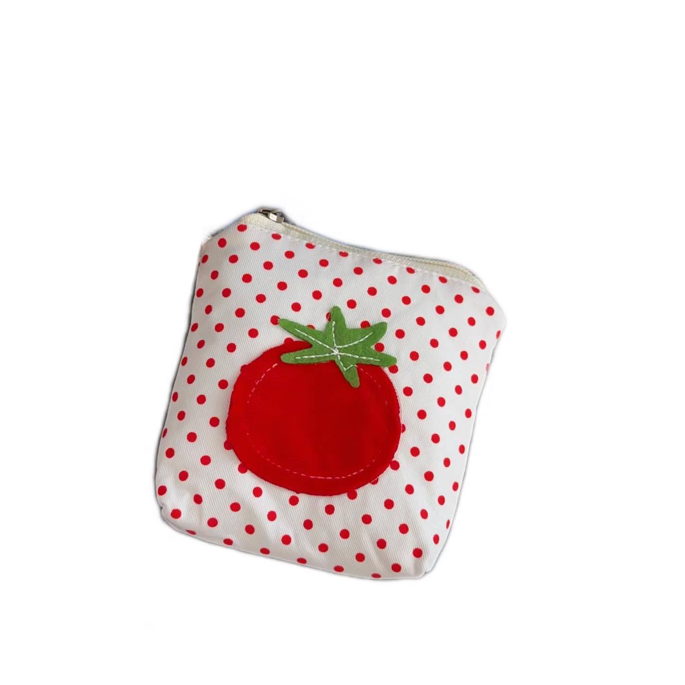 Cute Tomato Polka Dot Mini Pouch for Cosmetics and Earphones, Lightweight and Portable Everyday Accessory
