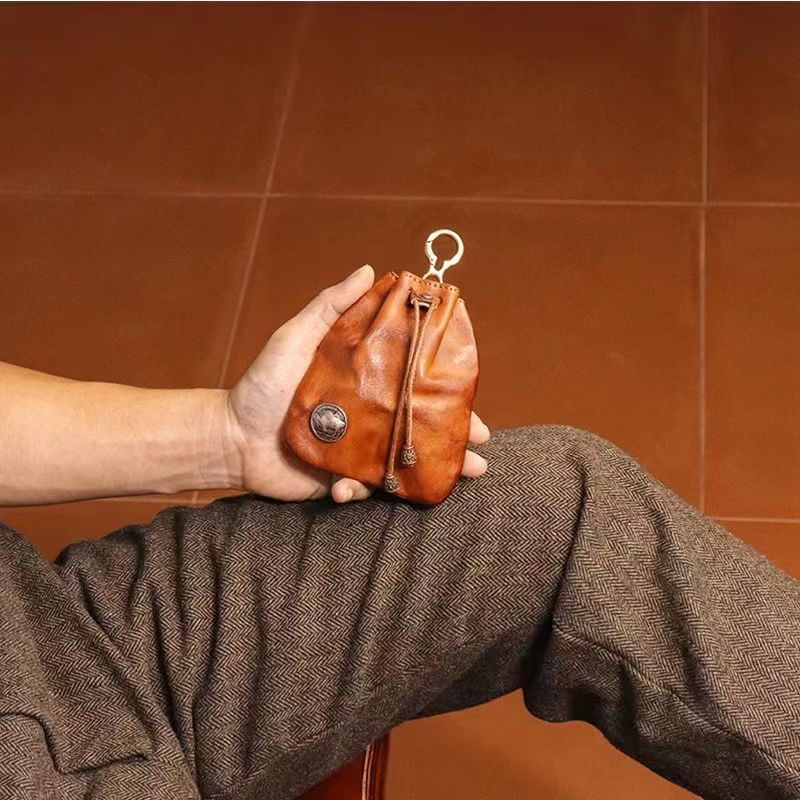 Women's Storage Bag Retro Soft Leather Drawstring Coin Purse Multi-Functional Simple Daily Portable Small Saddle Bag