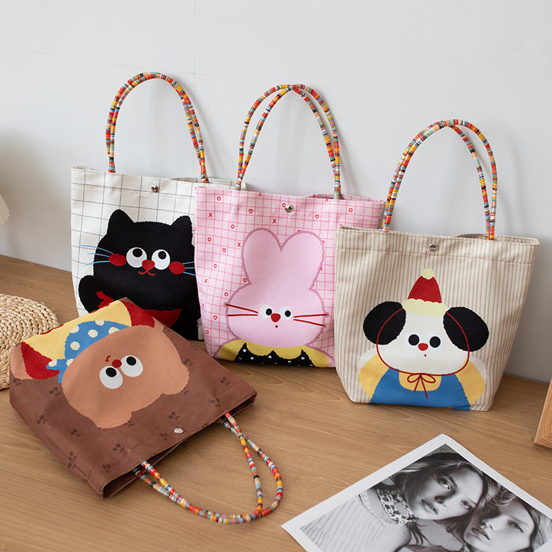 Cute Cartoon Tote Bags for Kids and Students, Portable Handheld Design with Magnetic Closure and Phone Pocket
