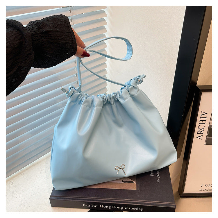 2025 New Fashion Drawstring Bucket Tote Bag for Women, Large Capacity Casual Shoulder Bag with Elegant Bow Design