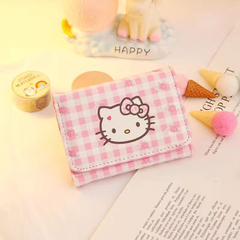 Wallet Female Cute Japanese Style Short Cartoon Fresh Girl Heart Folding Children Princess Hello Kitty Coin Purse
