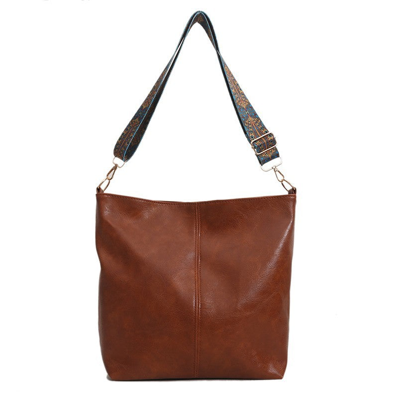 Women's Shoulder Messenger Bag New Retro Broadband Large Capacity Advanced Texture City Simple Commute Bucket Bag