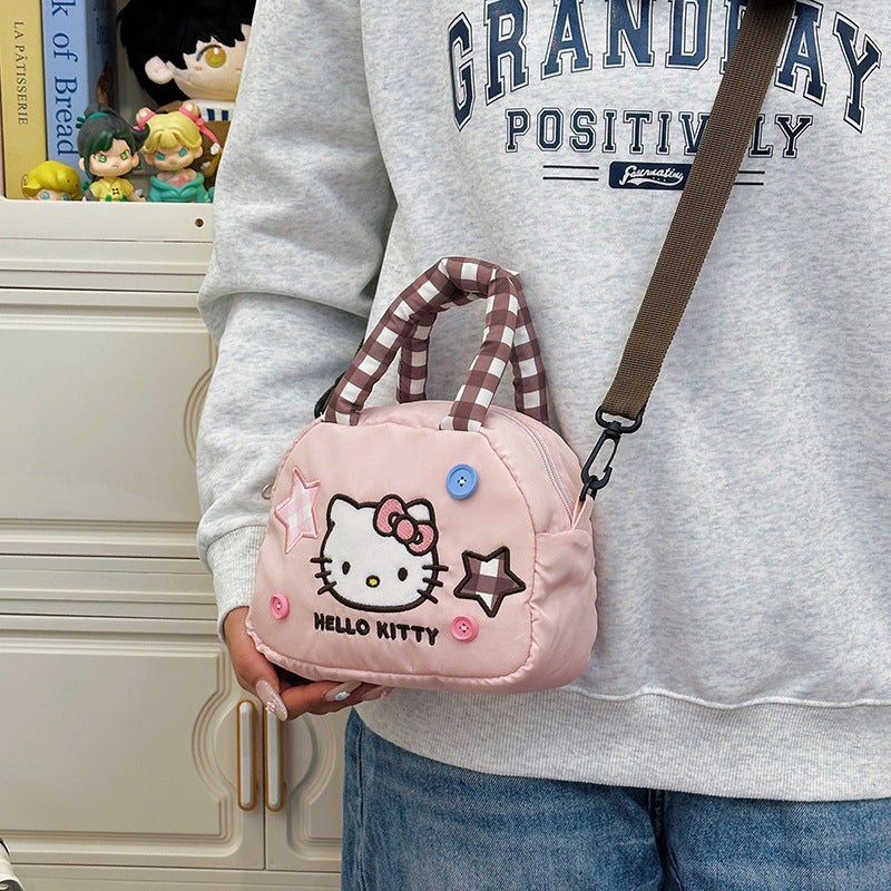 Korean Style Cute Hello Kitty Crossbody Bag Japanese Style Plaid Commuter Handbag Creative Cartoon Shoulder Bag