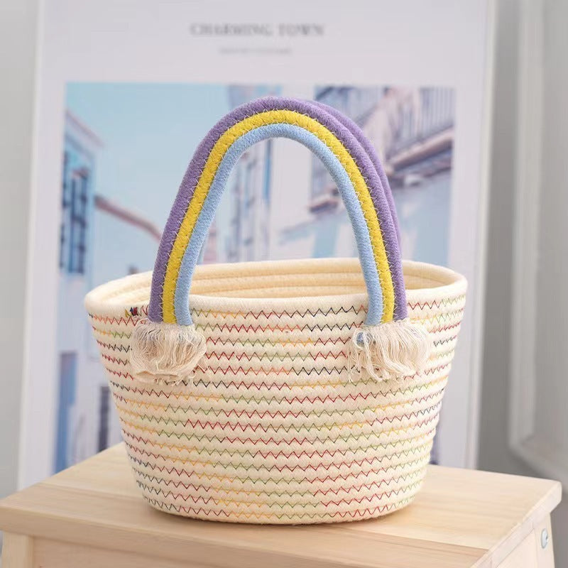 Sunflower Cotton String Woven Bag Straw Bag Baby Birthday Party Portable Cloud Beach Bag Basket