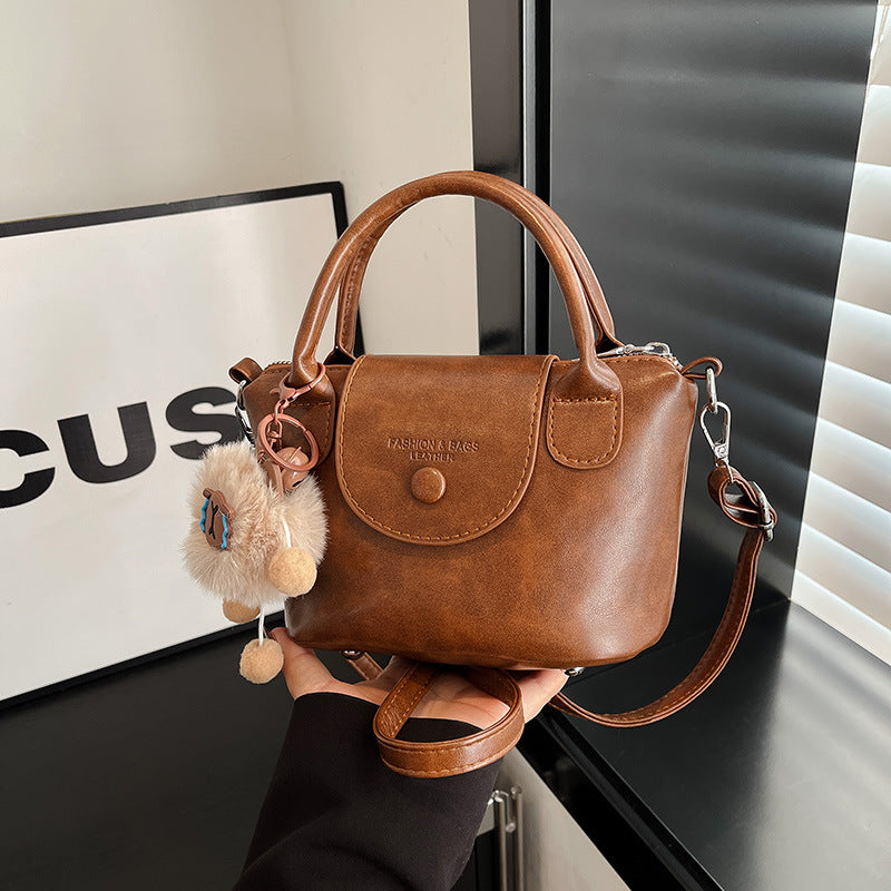 Chic Vintage PU Crossbody Bag for Women, Soft Bucket Style with Adjustable Strap and Zip Closure