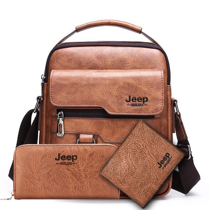 Retro Men's Shoulder Bag with Large Capacity, PU Leather Crossbody Bag for Business and Casual Use, Featuring Zipper Pockets and Stylish Stitching Design