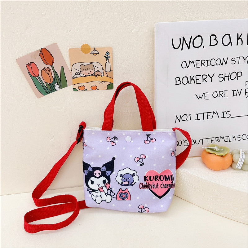 Cute Cartoon Canvas Tote Bag for Kids with Adjustable Strap, Perfect for Daily Outings and Playtime