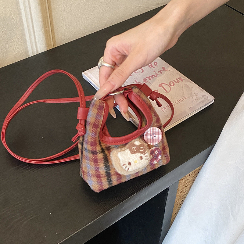 Plaid Cartoon Summer Cute Children's Bag New Handbag Girls' Shoulder Messenger Bag