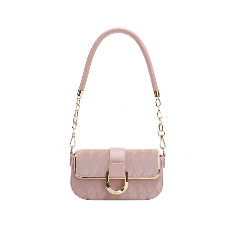 New High Simple Textured Temperament Chain Small Square Bag Women's Shoulder Fashion All-Match Underarm Messenger Bag