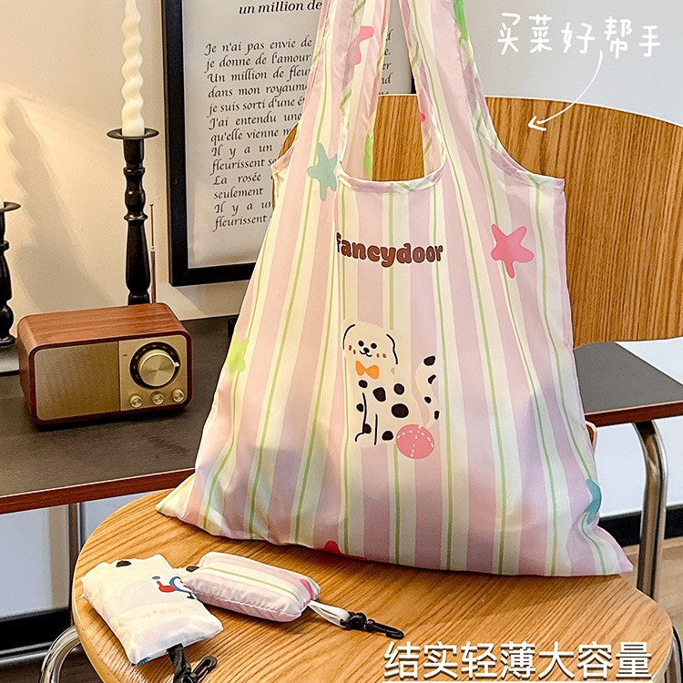 Cute Foldable Shopping Bag with Cartoon Dog Design, Waterproof and Portable for Daily Use and Grocery Shopping