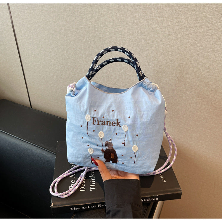 Cute Embroidered Nylon Crossbody Phone Bag Daily Commuter Bear Pattern Design