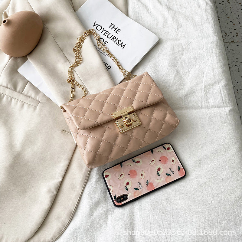 Square Buckle Embroidered Bag Women's New Fashion Rhombus Pu Fashion Crossbody Shoulder Bag
