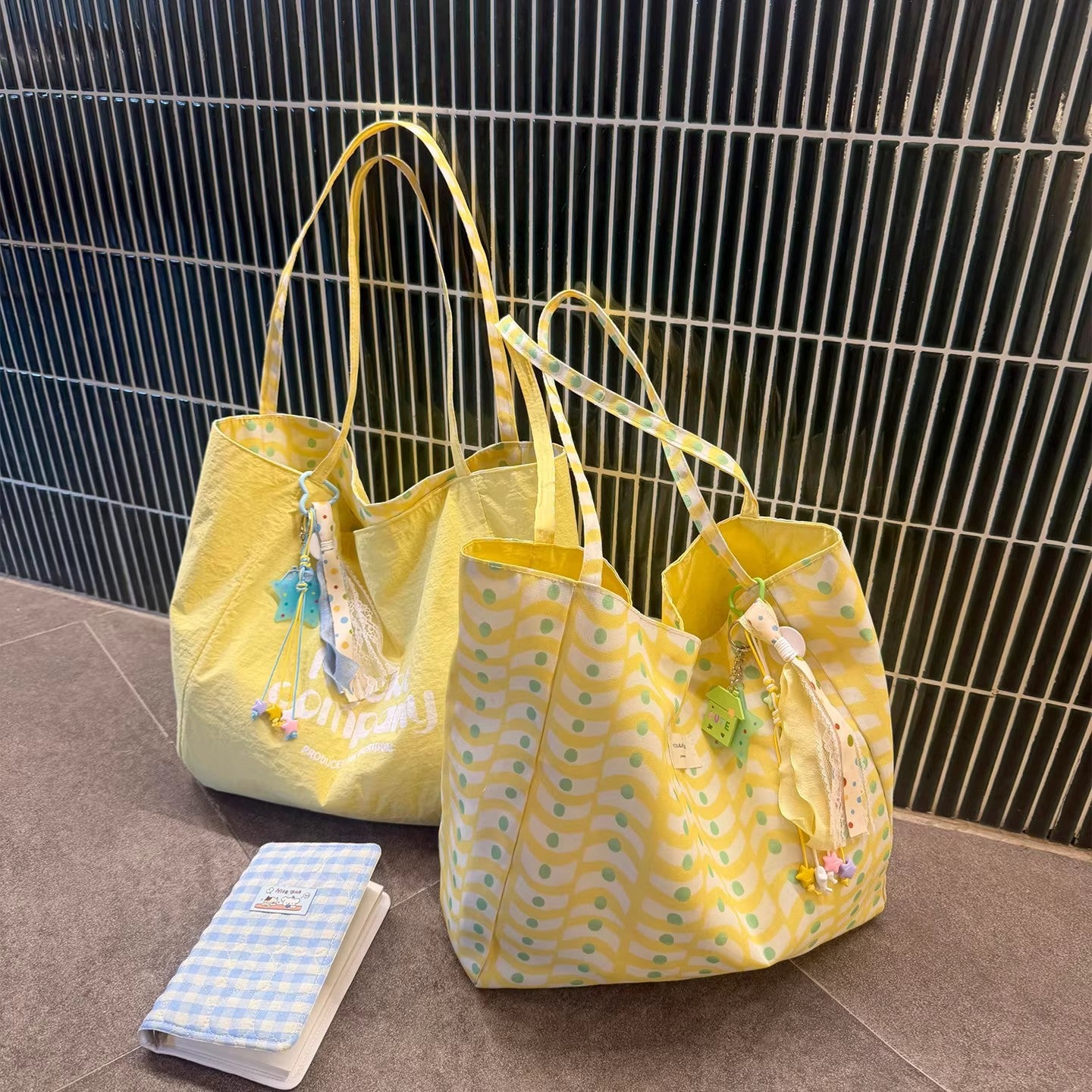 Korean Style Duplex Printing Canvas Tote Bag Female College Style Large Capacity Commuter Shoulder Bag