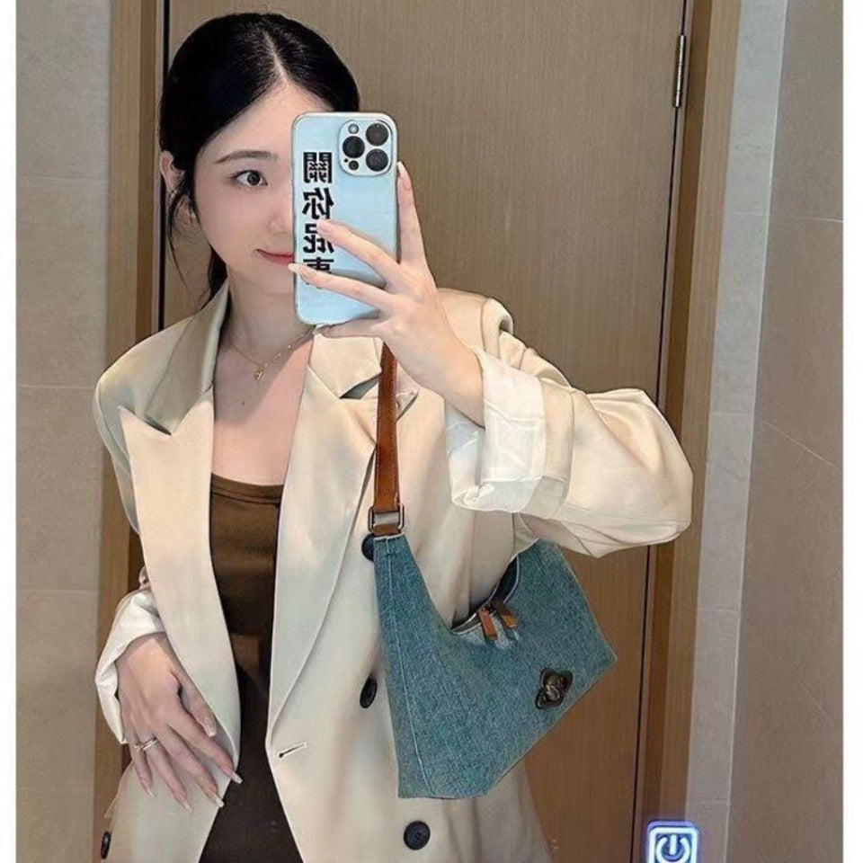2024 New Vintage Denim Crossbody Bag with Magnetic Clasp and Card Pocket, Perfect for Daily Commute and Street Style