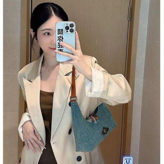 2024 New Vintage Denim Crossbody Bag with Magnetic Clasp and Card Pocket, Perfect for Daily Commute and Street Style