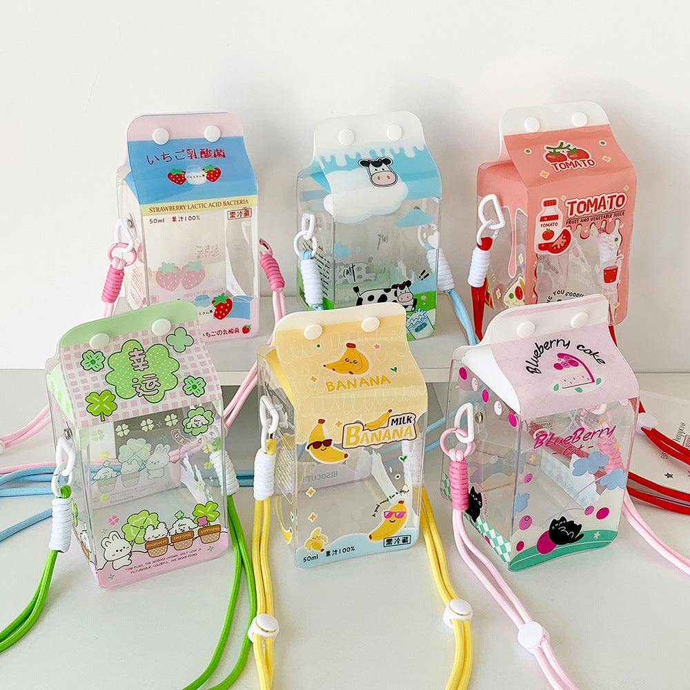 INS Cartoon Small Cartoon Backpack Cute Milk Carton Transparent Doll Bag Baby Doll Bag Doll Cotton Doll Display Storage Bag