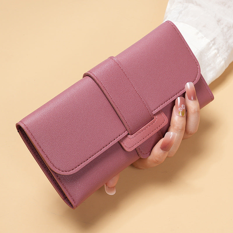 Women's Wallet Long Flip Korean Style Fresh Student Coin Pocket Multifunctional Buckle Wallet