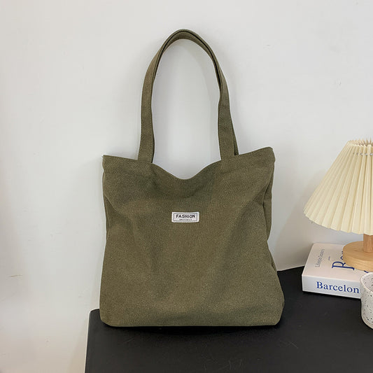 Stylish Oversized Tote Bag for Women, Thick Washed Canvas with Fashion Logo Patch, Perfect for Daily Commute and Shopping