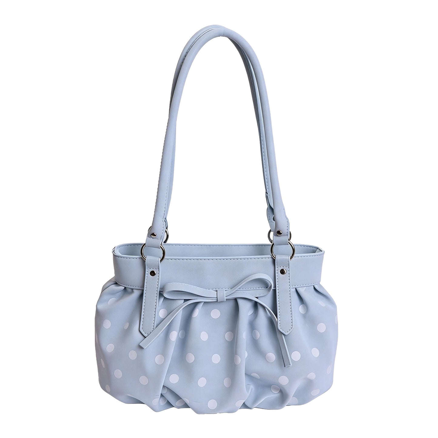 Korean Style Large Capacity Pleated Tote Bag with Polka Dot Print for Women, Casual Shoulder Bag for Daily Use