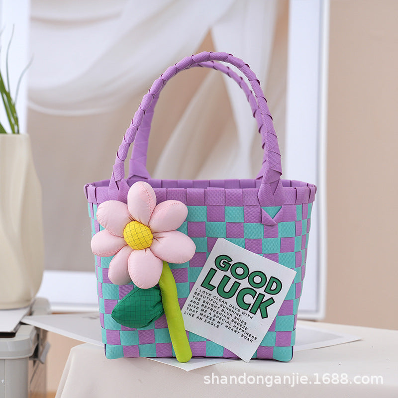 Dopamine Color Gift Bag Large Capacity Portable Vegetable Basket Crossbody Outdoor All-Matching Handbag Fashion