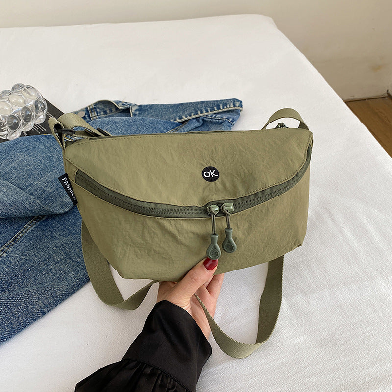 New Korean Style Casual Messenger Bag Zipper Design with Mobile Phone Bag Soft Fabric Everyday Joker Dumpling Making